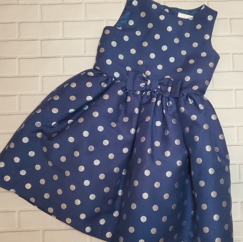 Gymboree size 5 navy & silver polka dot dress